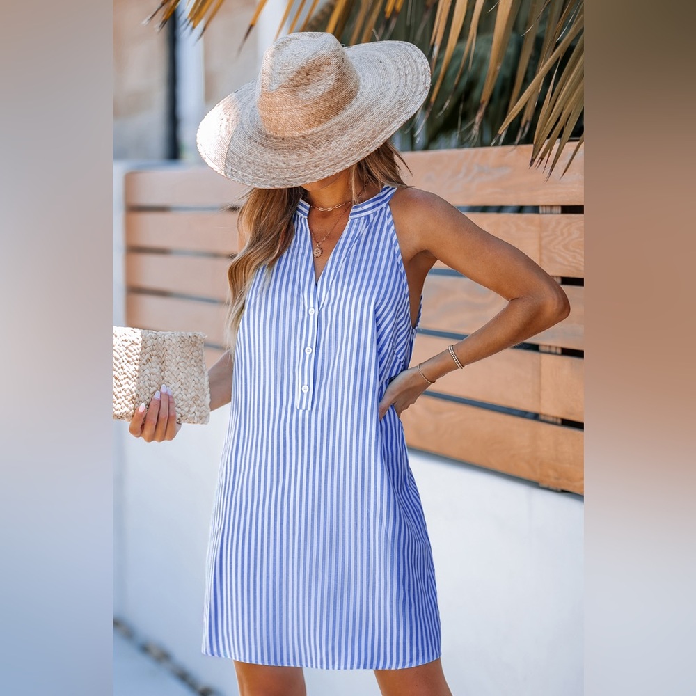 Cupshe Blue and White Striped Swim Cover-Up